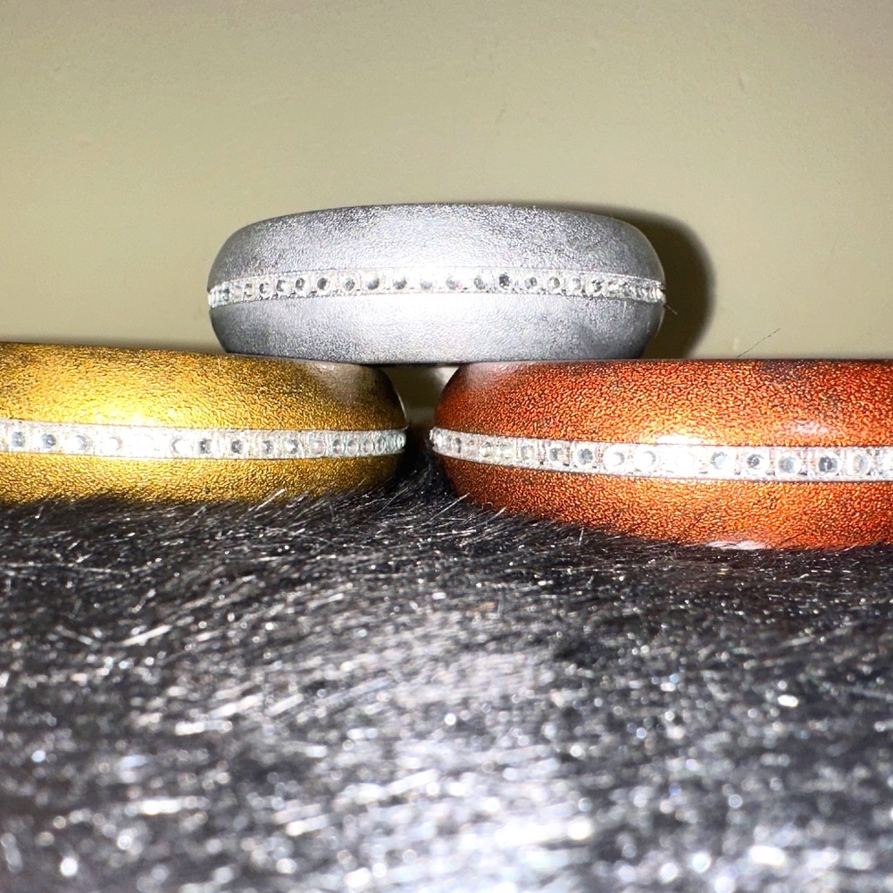 Bundle of 3 Wood and Rhinestone Bling bracelets Copper, Silver, Gold